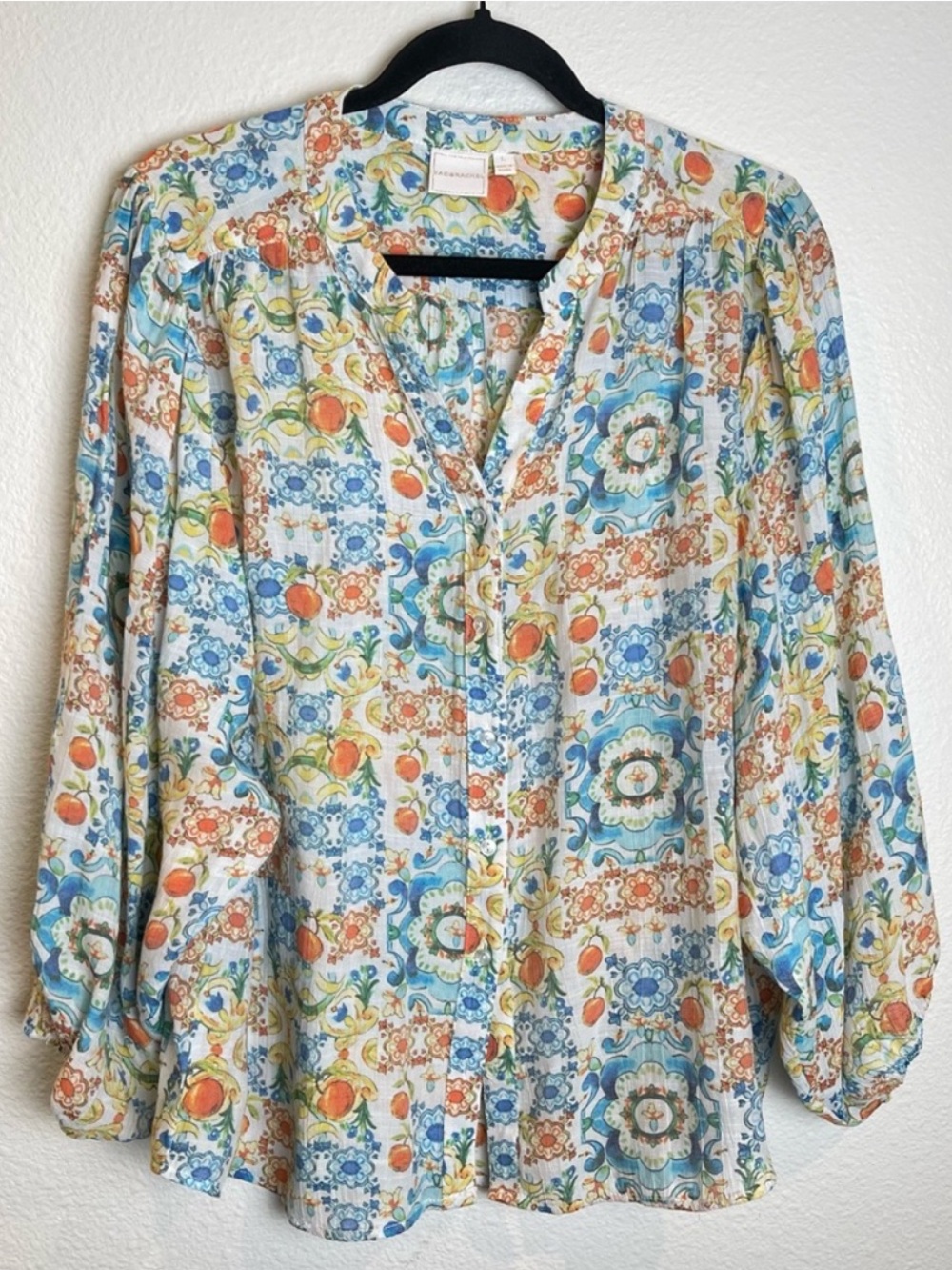 ZAC & RACHEL Boho Top Mandala Fruit Novelty Print Size Large Lightweight Blouse